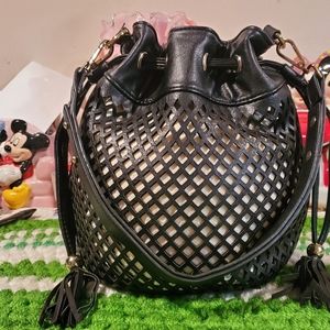 Vintage styled black bucket bag
